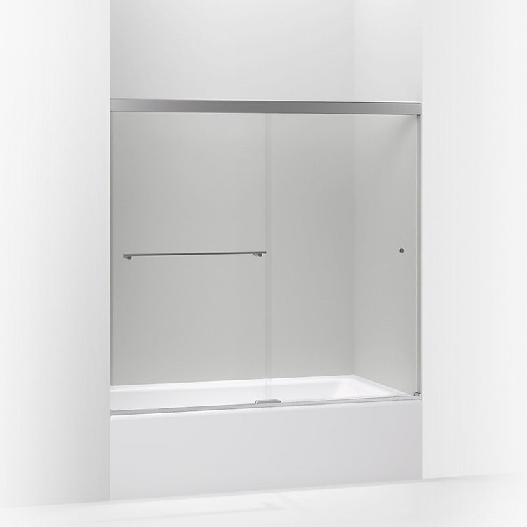 Bright Polished Silver Frameless Sliding Bath Door with Clear Glass