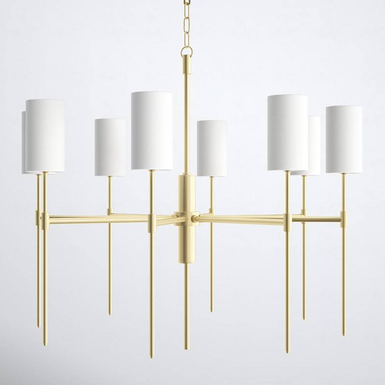Aged Brass 8-Light Chandelier with White Linen Shades