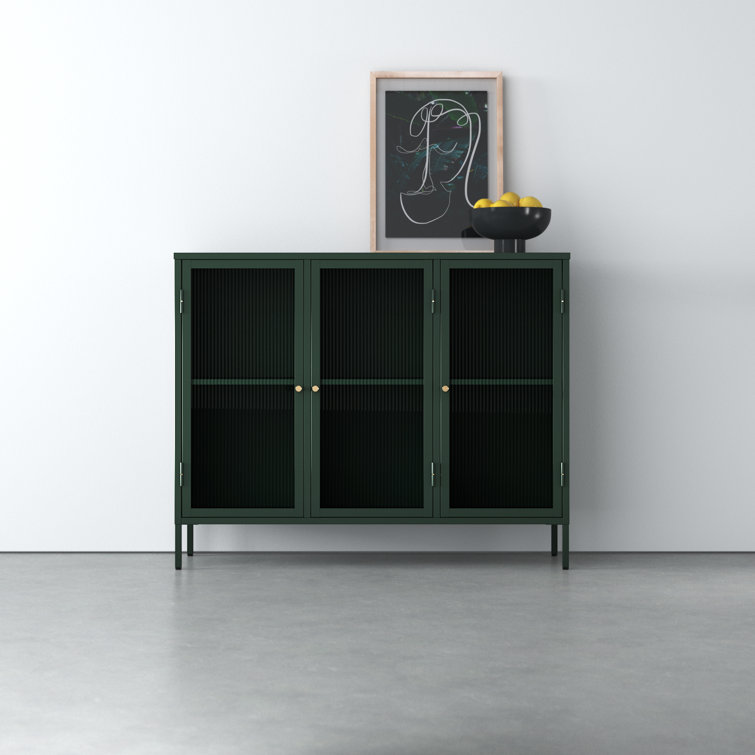 Green Steel and Glass 52'' Sideboard with Gold Hardware