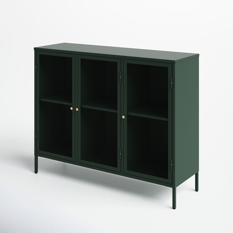 Green Steel and Glass 52'' Sideboard with Gold Hardware