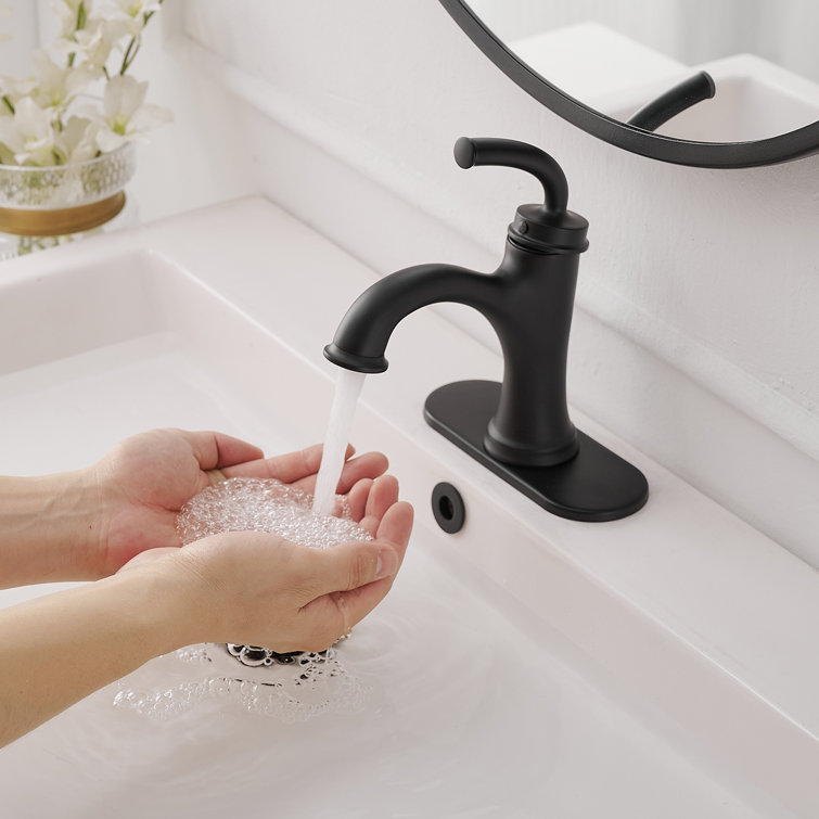 Matte Black Single-Handle Low Arc Bathroom Faucet with Drain Assembly