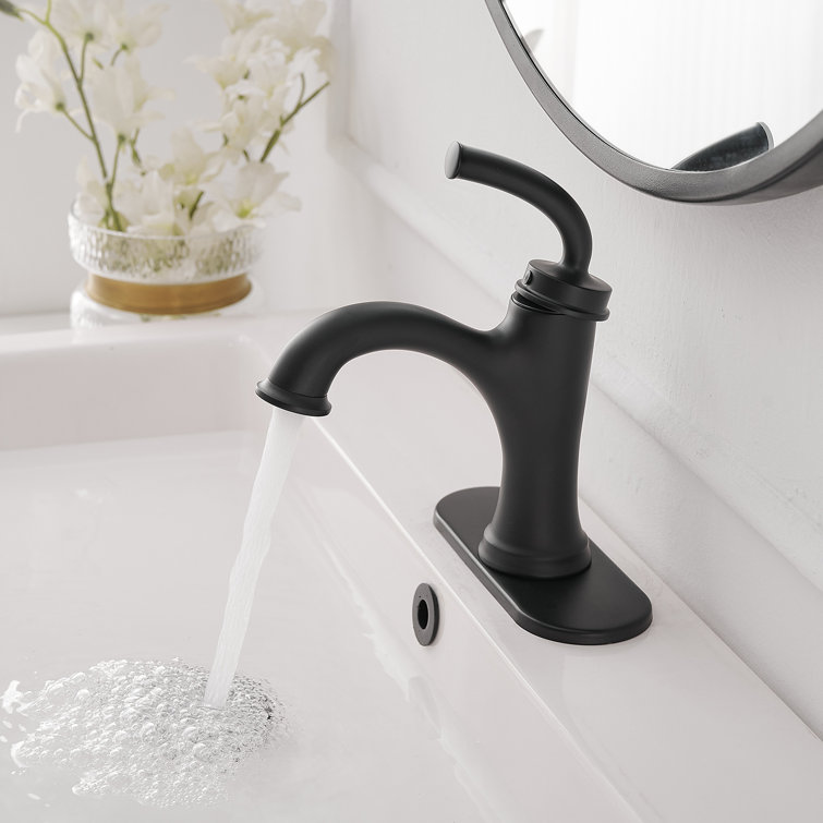 Matte Black Single-Handle Low Arc Bathroom Faucet with Drain Assembly