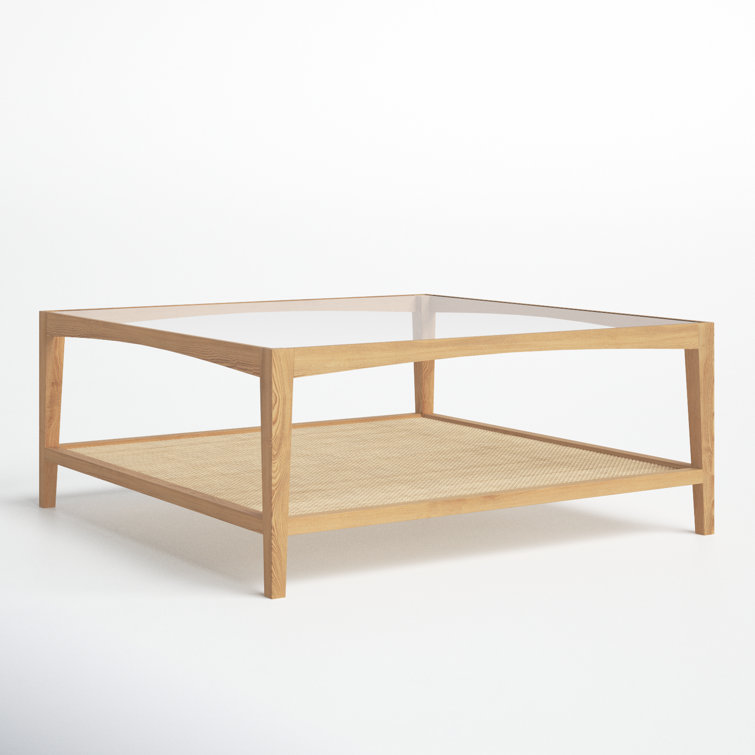 Transitional Broderick Square Outdoor Coffee Table with Glass Top