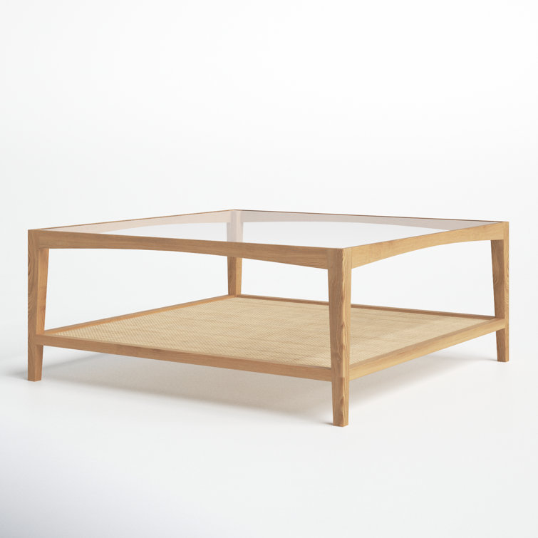 Transitional Broderick Square Outdoor Coffee Table with Glass Top