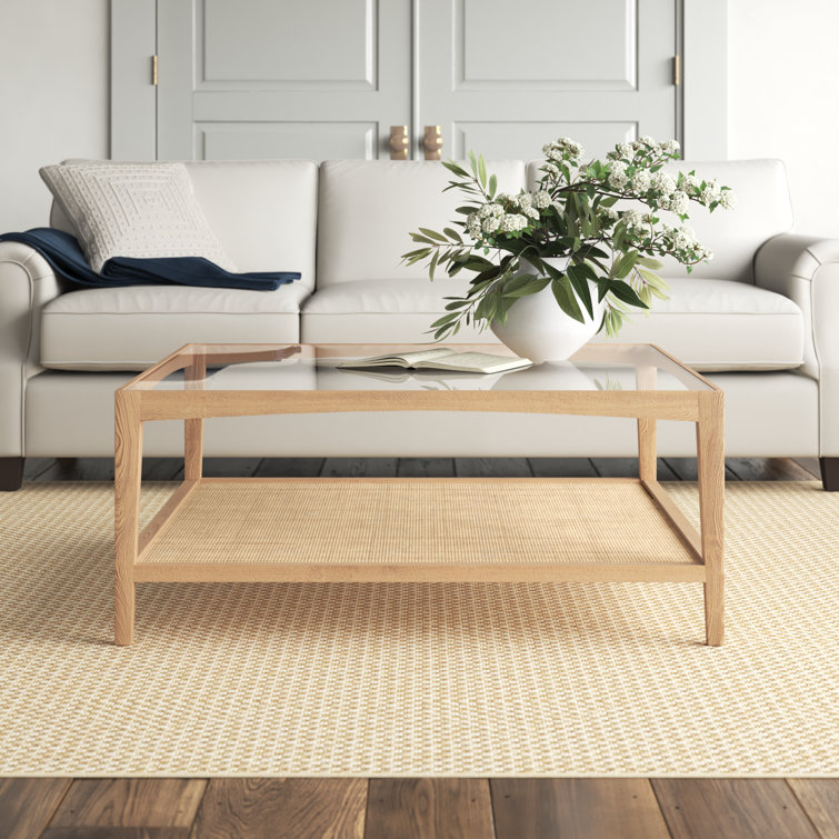 Transitional Broderick Square Outdoor Coffee Table with Glass Top