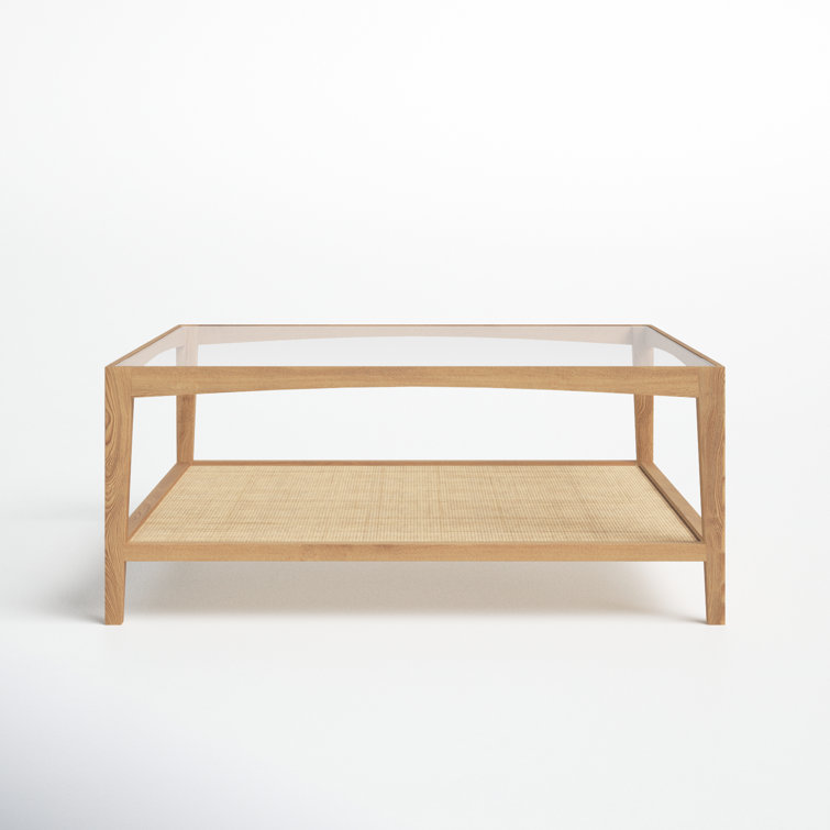 Transitional Broderick Square Outdoor Coffee Table with Glass Top