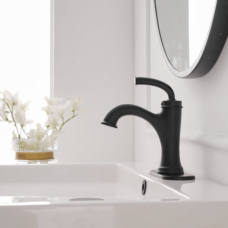 Matte Black Single-Handle Low Arc Bathroom Faucet with Drain Assembly