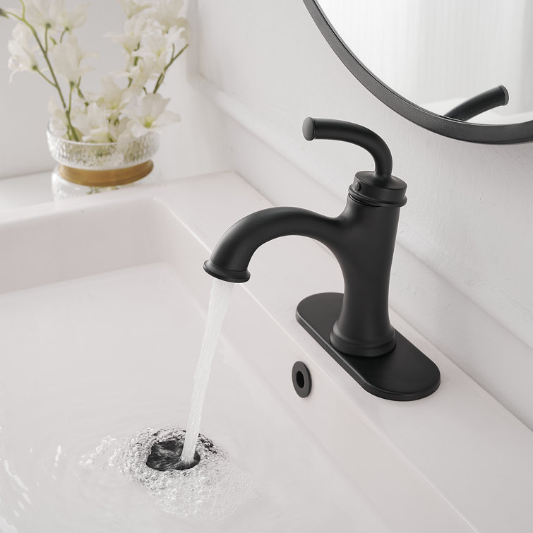 Matte Black Single-Handle Low Arc Bathroom Faucet with Drain Assembly