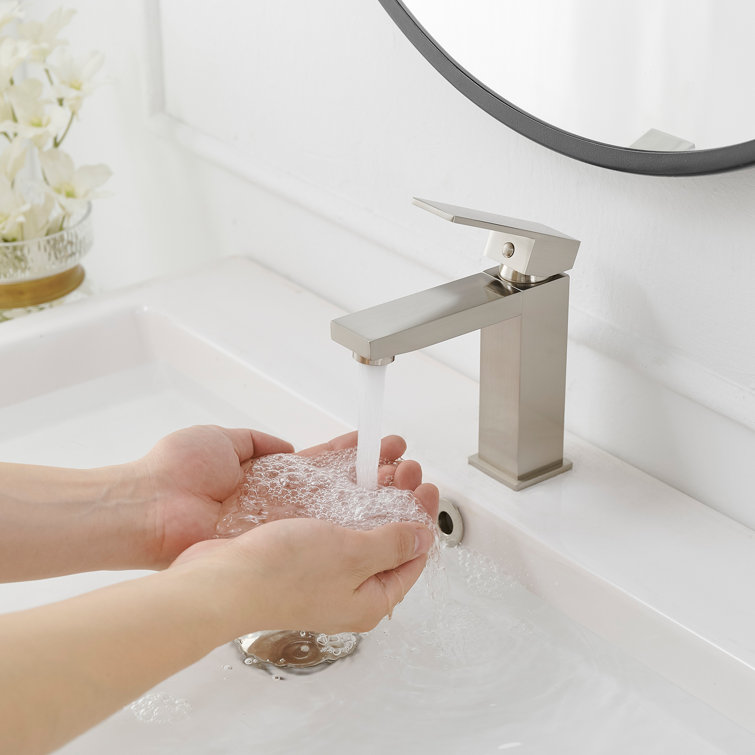 Brushed Nickel Single-Handle Low-Arc Bathroom Faucet