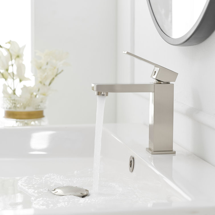 Brushed Nickel Single-Handle Low-Arc Bathroom Faucet