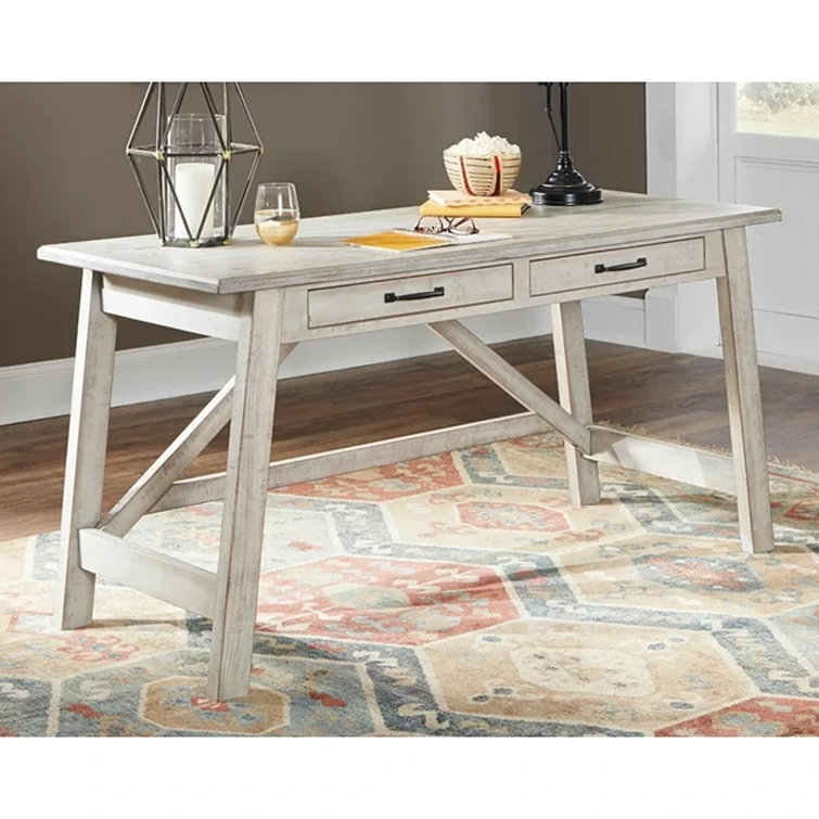 Transitional 60'' White Pine Home Office Desk with USB Port
