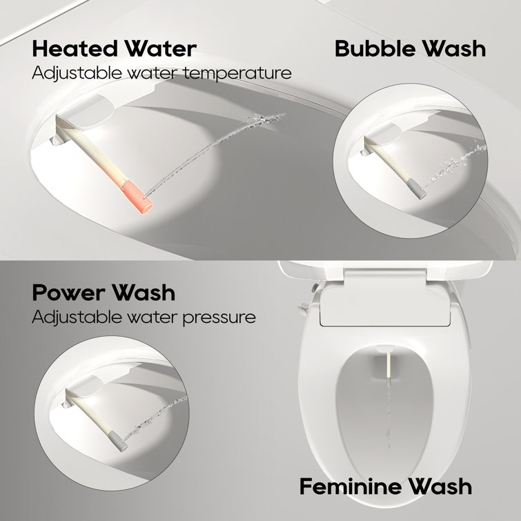 White Elongated Heated Bidet Toilet Seat with Night Light