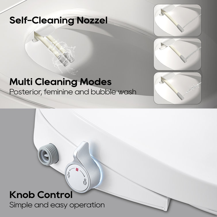 White Elongated Heated Bidet Toilet Seat with Night Light