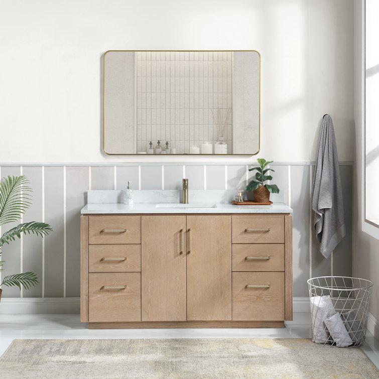 Washed Ash Gray 60'' Single Bathroom Vanity with Gold Hardware
