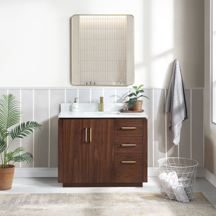 San 42'' Natural Walnut Single Bathroom Vanity with Gold Hardware