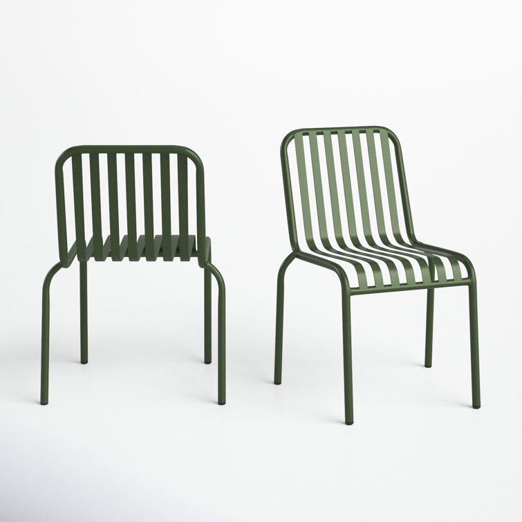 Dark Green Metal Stackable Outdoor Dining Chairs, Set of 2