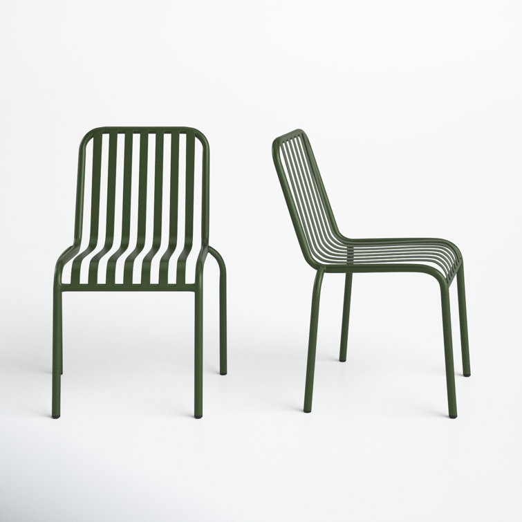 Dark Green Metal Stackable Outdoor Dining Chairs, Set of 2