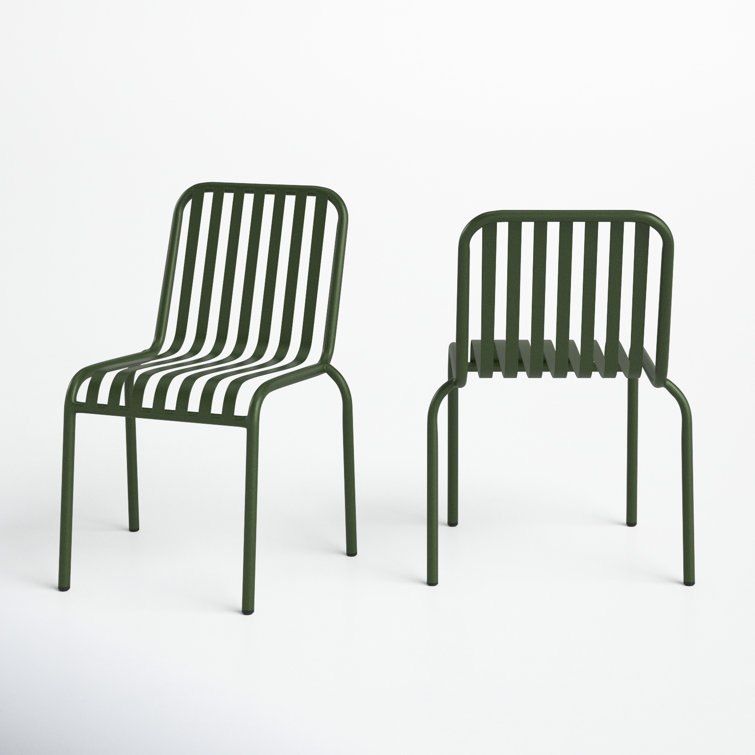 Dark Green Metal Stackable Outdoor Dining Chairs, Set of 2
