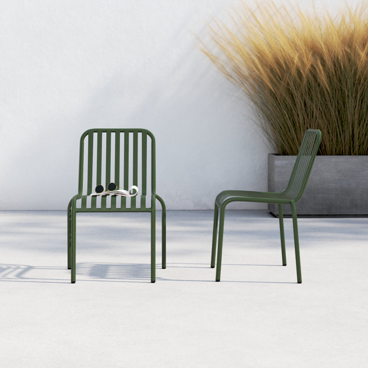 Dark Green Metal Stackable Outdoor Dining Chairs, Set of 2