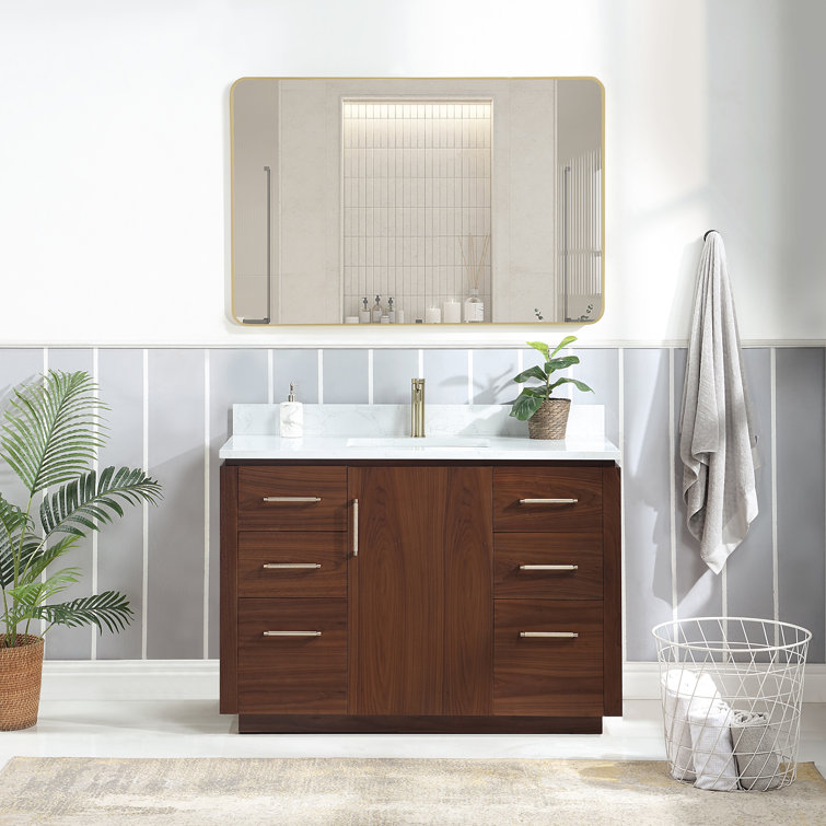 San 48'' Natural Walnut Single Bathroom Vanity with White Stone Top