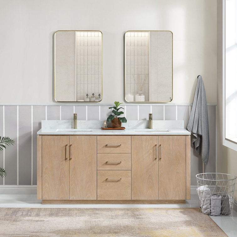 San 72'' Washed Ash Double Bathroom Vanity with Gold Hardware