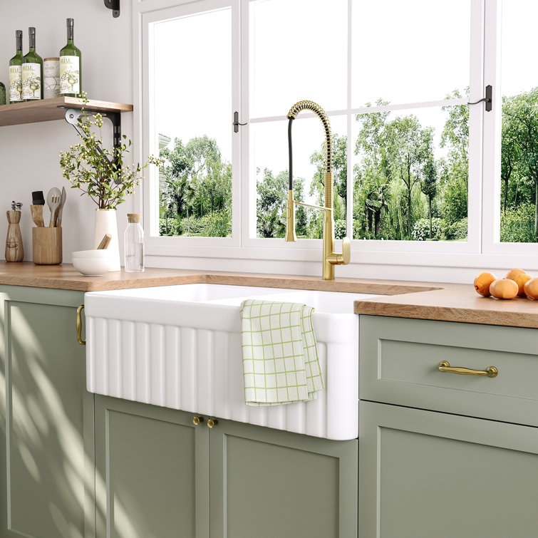 Nova 33" White Fireclay Double Basin Farmhouse Sink