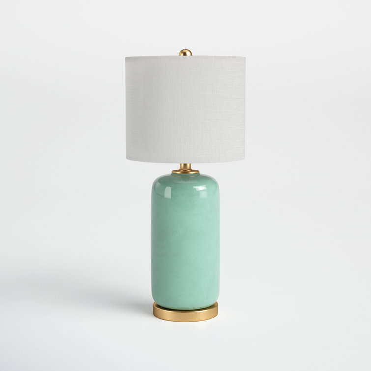 Bell 26" White Ceramic Table Lamp with Fabric Drum Shade