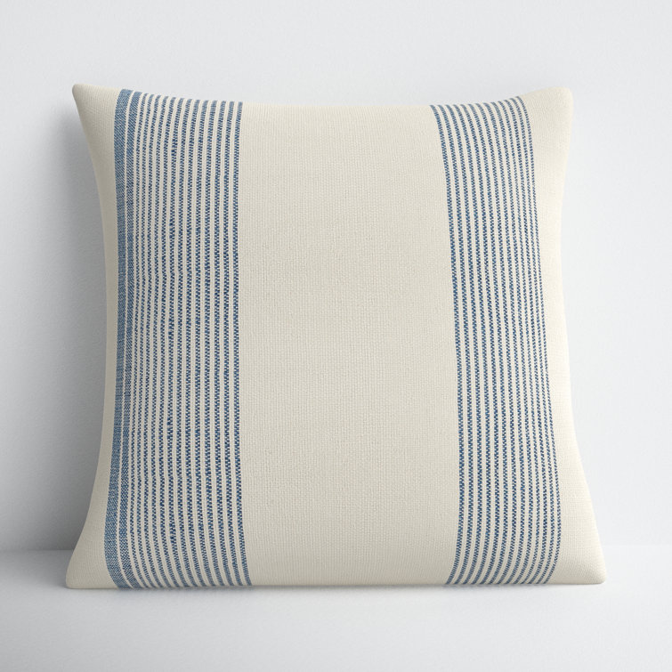 Blue and Ivory Striped PET Yarn Square Throw Pillow