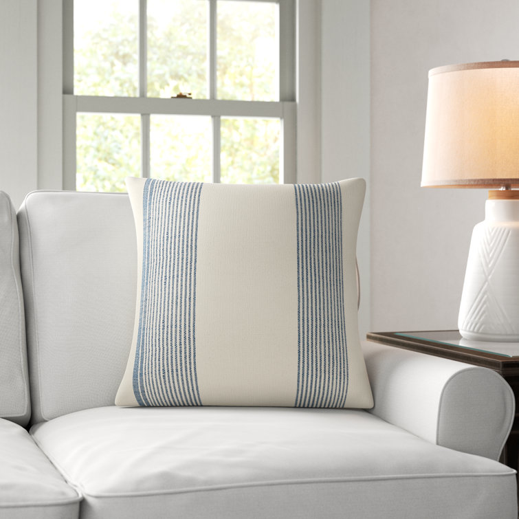 Blue and Ivory Striped PET Yarn Square Throw Pillow