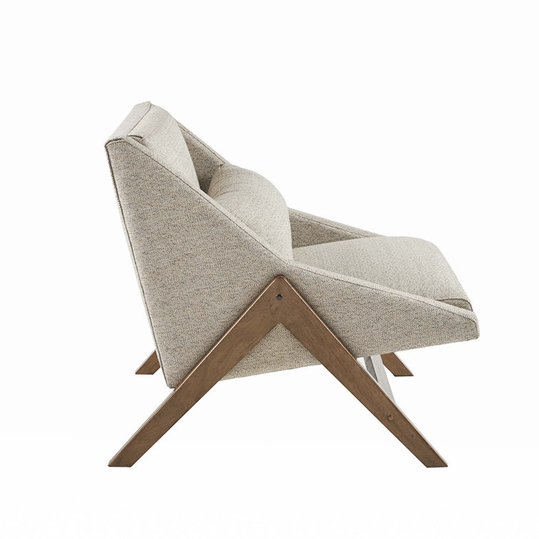 Boomerang Brown Rubber Wood Accent Chair with Mustard Fabric