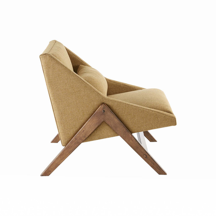 Mustard Yellow Leather and Wood Chaise Lounge Chair