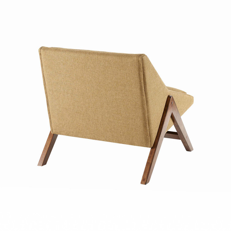Mustard Yellow Leather and Wood Chaise Lounge Chair