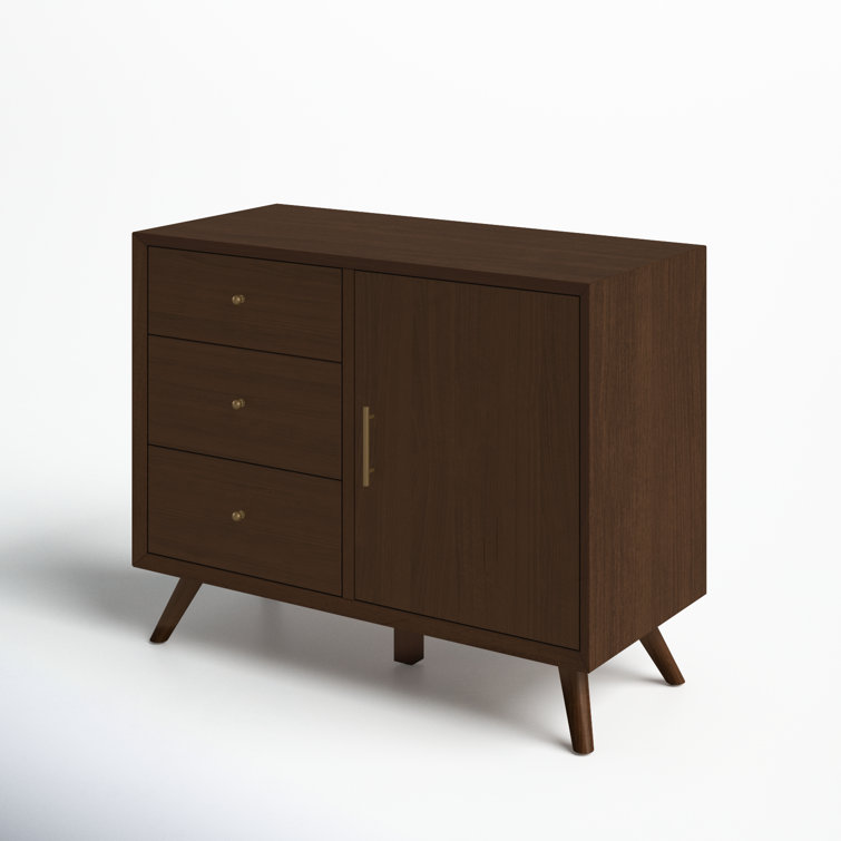 Flynn Walnut Mid-Century Modern Accent Cabinet with Bronze Hardware