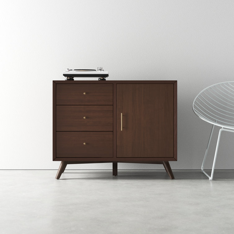 Flynn Walnut Mid-Century Modern Accent Cabinet with Bronze Hardware