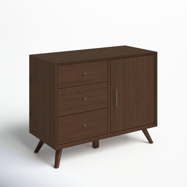 Flynn Walnut Mid-Century Modern Accent Cabinet with Bronze Hardware