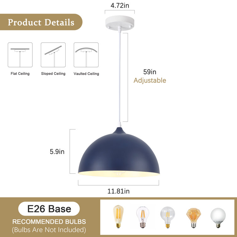 Blue Metal Dome Adjustable Pendant Light