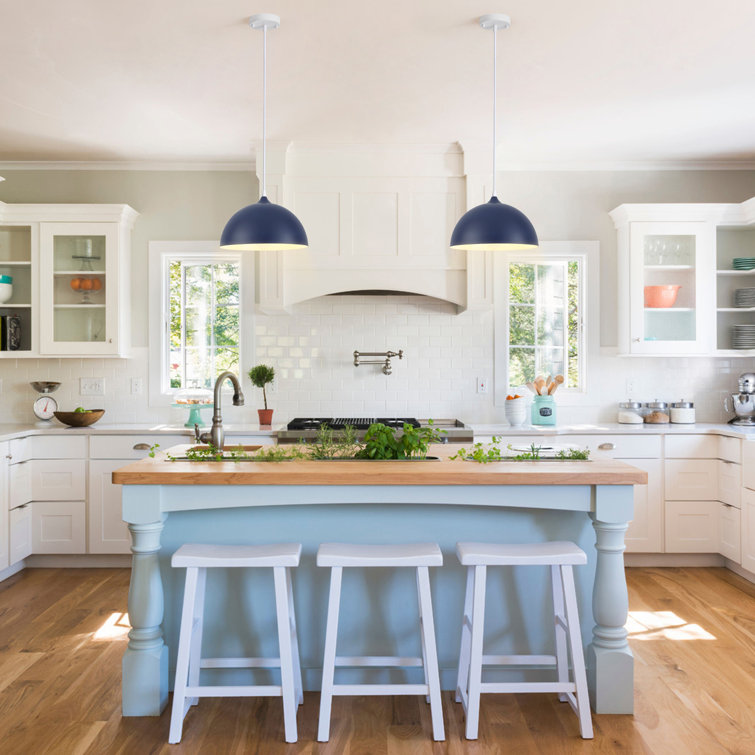 Blue Metal Dome Adjustable Pendant Light