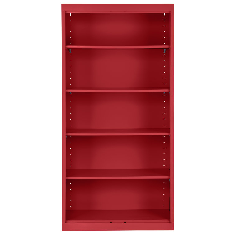 Red Powder Coat Steel 72" Adjustable 5-Shelf Bookcase