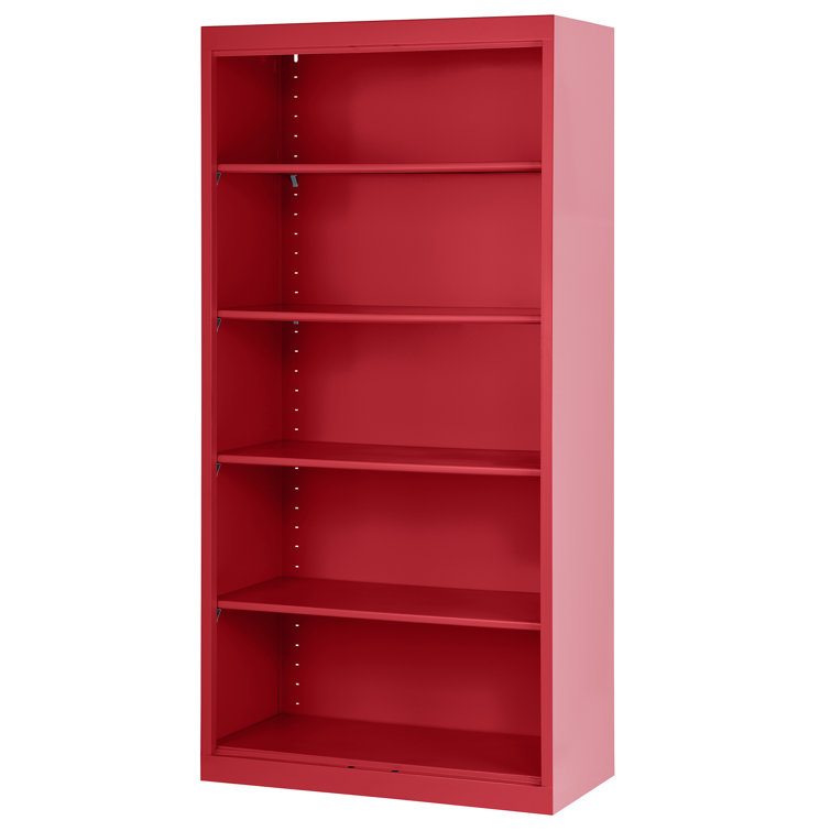 Red Powder Coat Steel 72" Adjustable 5-Shelf Bookcase