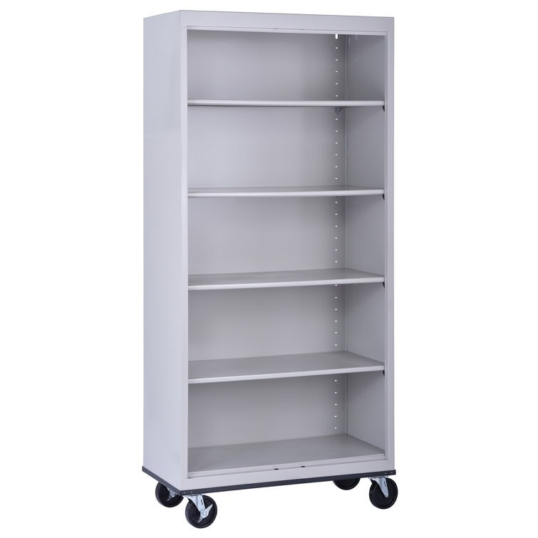 Dove Gray Adjustable Steel Mobile Bookcase with Shelves