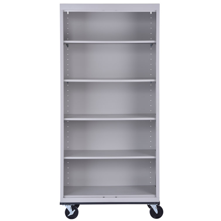Dove Gray Adjustable Steel Mobile Bookcase with Shelves