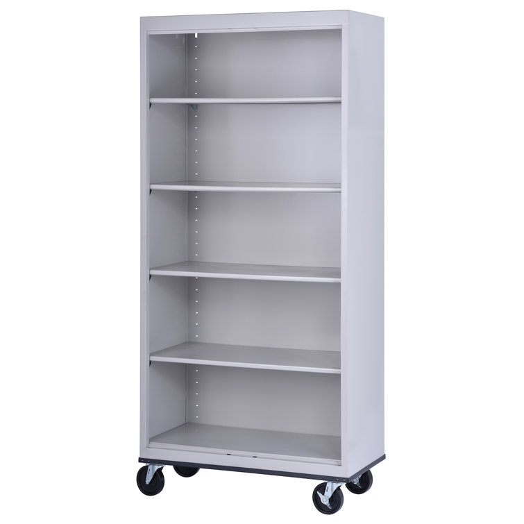 Dove Gray Adjustable Steel Mobile Bookcase with Shelves