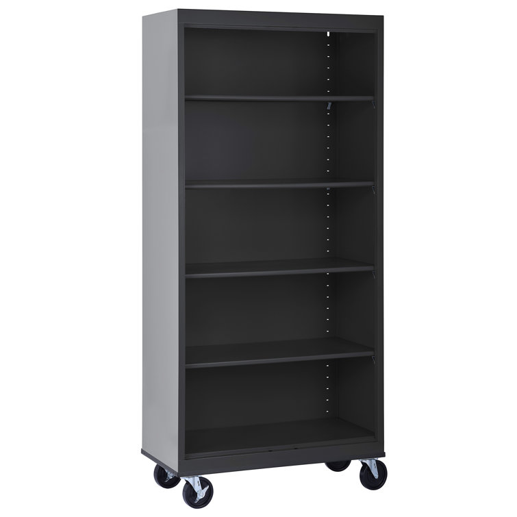 Black Steel Mobile Bookcase with Adjustable Shelves