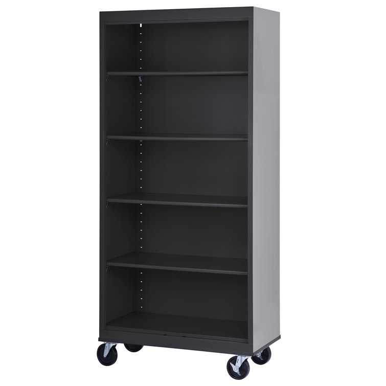 Black Steel Mobile Bookcase with Adjustable Shelves