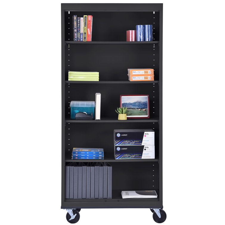 Black Steel Mobile Bookcase with Adjustable Shelves