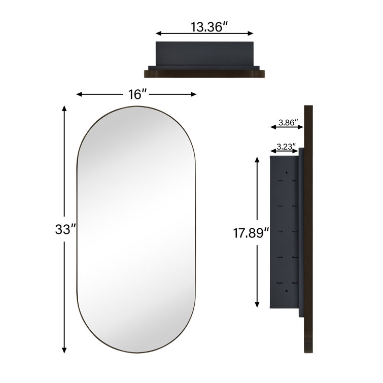 Oval Matte Black Metal Framed Medicine Cabinet with Mirror