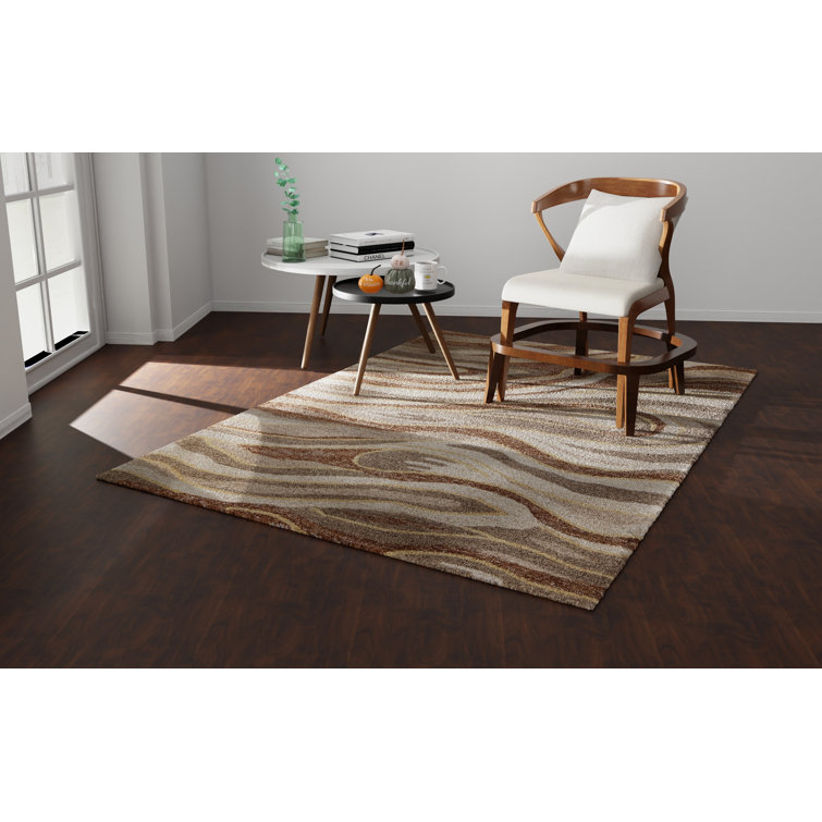 Beige and Brown Wool Hand-Tufted Rectangular Area Rug