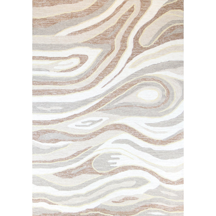 Beige and Brown Wool Hand-Tufted Rectangular Area Rug