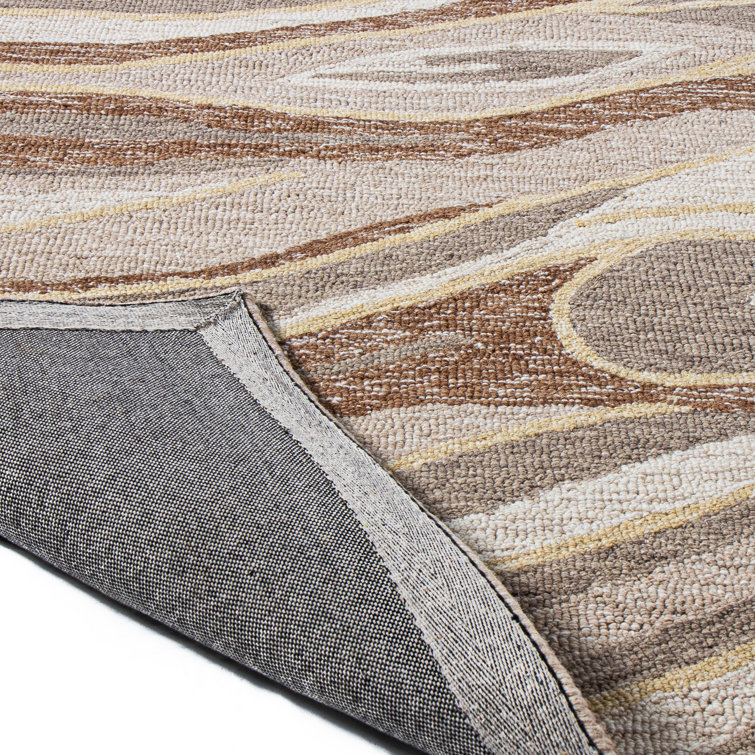 Beige and Brown Wool Hand-Tufted Rectangular Area Rug