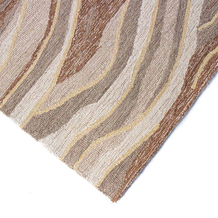 Beige and Brown Wool Hand-Tufted Rectangular Area Rug